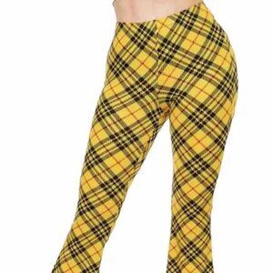 NEW~Bear Dance~Bell Bottom Plaid Legging Pants Y2K Style~Large